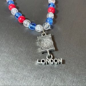London Red White Blue Single Strand Charm Necklace